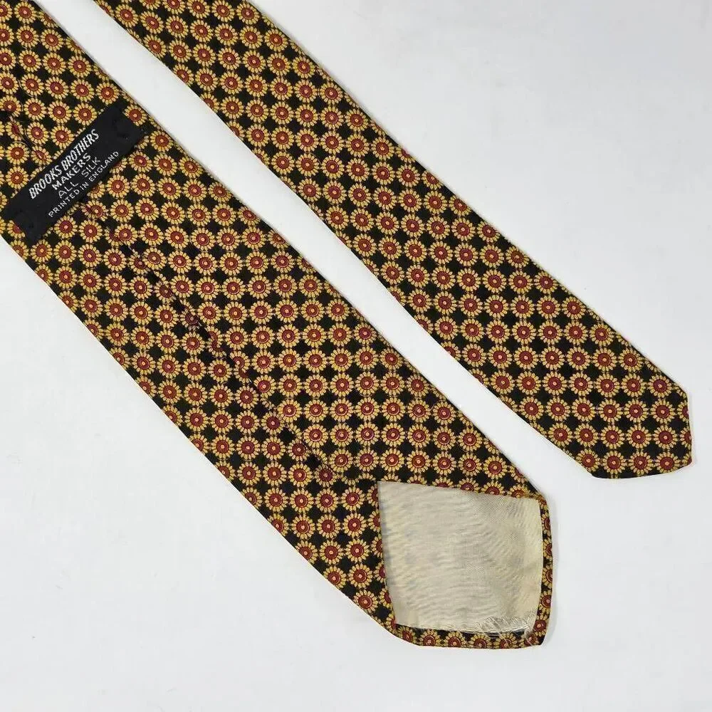 VINTAGE BROOKS BROTHERS MAKERS SILK TIE BLACK RED YELLOW SUNFLOWER 3